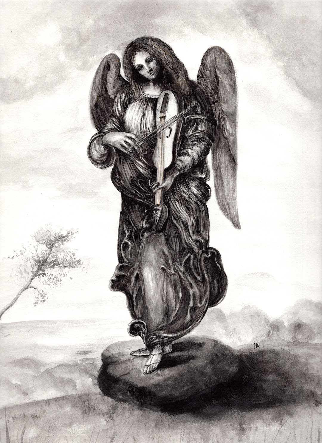 Рисунок ангела со скрипкой